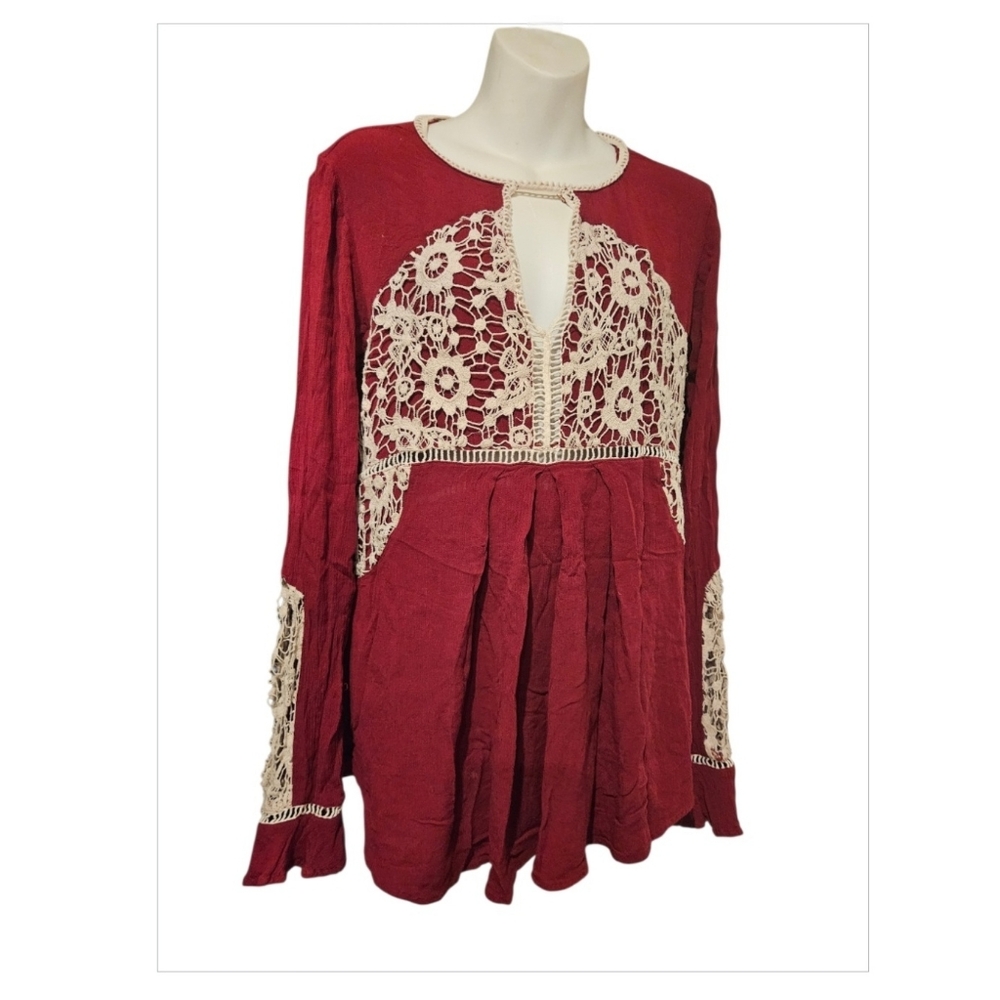 Long Sleeve Top Crochet Embroidery Boho Blouse